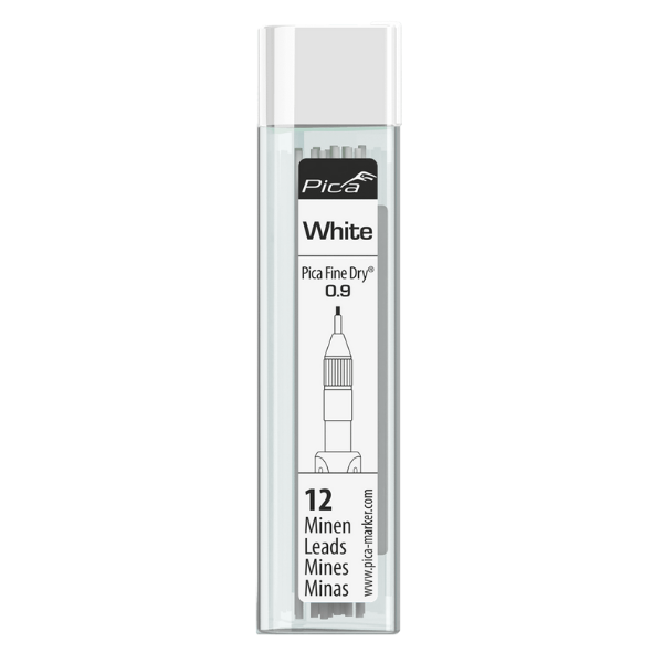 Mine 0.9 mm pour Crayon Pica Fine Dry® 7032 Blanc, Lot de 24