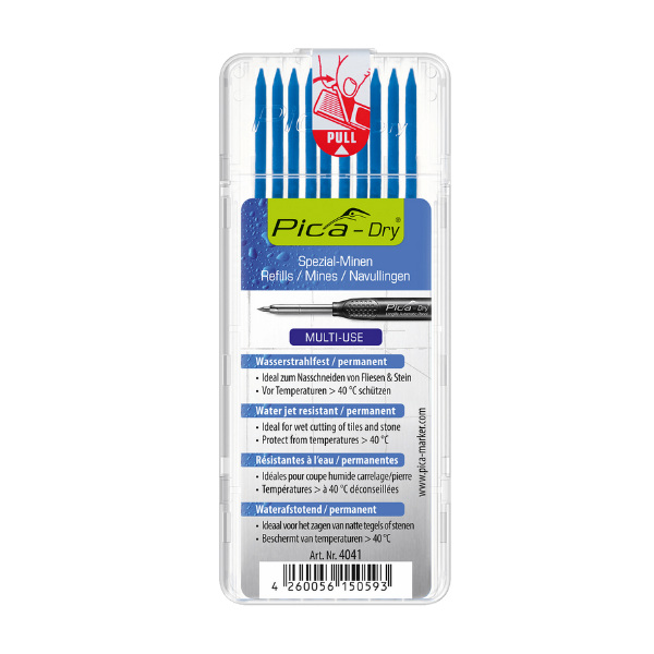 Mine Permanente 2,8mm pour Crayon de chantier Pica Dry® 4041 Bleu x10