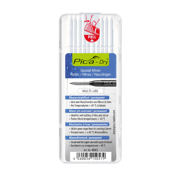 Mine Permanente 2,8mm pour Crayon de chantier Pica Dry® 4043 Blanc x10