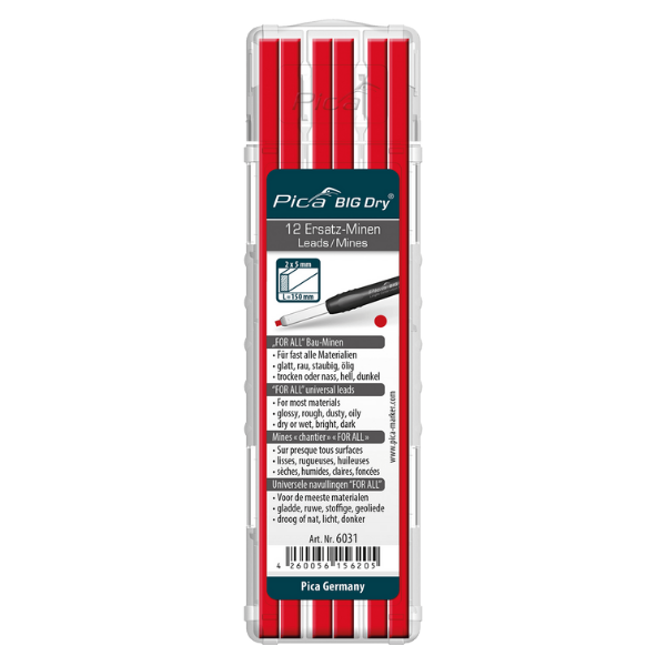 Mine 2 x 5 mm pour Crayon de chantier Pica Big Dry® 6031 Rouge, x 12