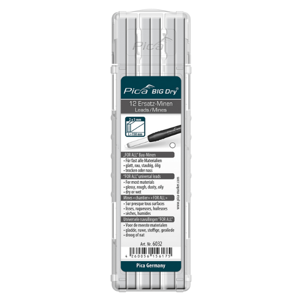 Mine 2 x 5 mm pour Crayon de chantier Pica Big Dry® 6032 Blanc, x 12