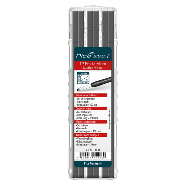 Mine 2x5 mm pour Crayon de chantier Pica Big Dry® 6032 Graphite 2H x12