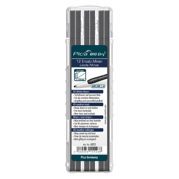 Mine 2 x 5 mm pour Crayon de chantier Pica Big Dry® 6051 Graphite x 12