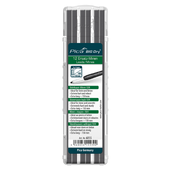 Mine 2x5mm pour Crayon de chantier Pica Big Dry® 6055 Graphite 10H x12
