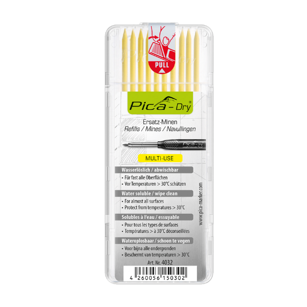 Mine 2,8mm pour Crayon de chantier Pica Dry® 4032 Jaune, Lot de 10