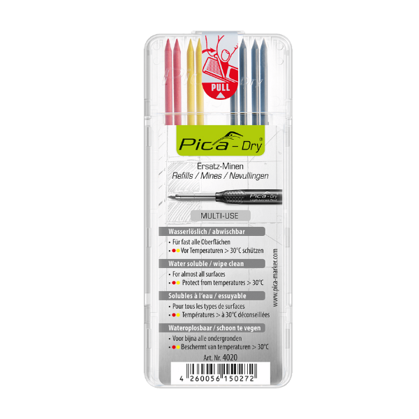 Mine 2,8 mm pour Crayon Pica Dry® 4020 Graphite 2B, Rouge Jaune, x 8