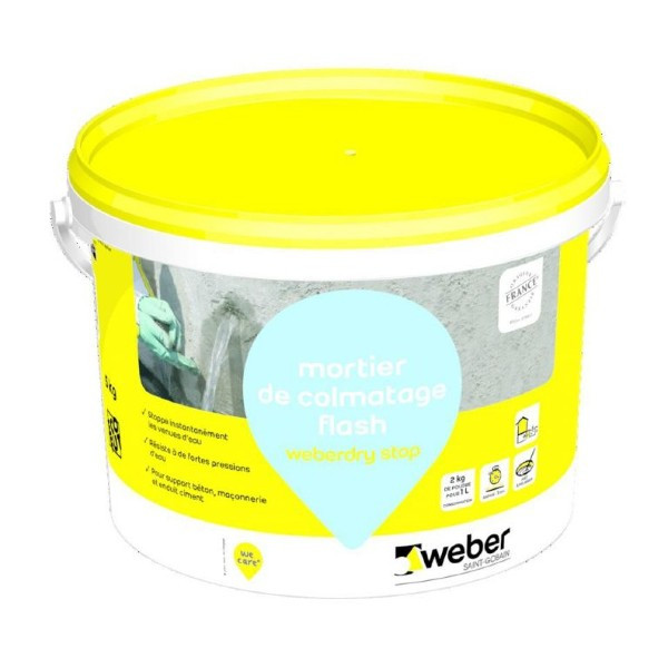 Mortier de colmatage ultra rapide WeberDry Stop 5 kg