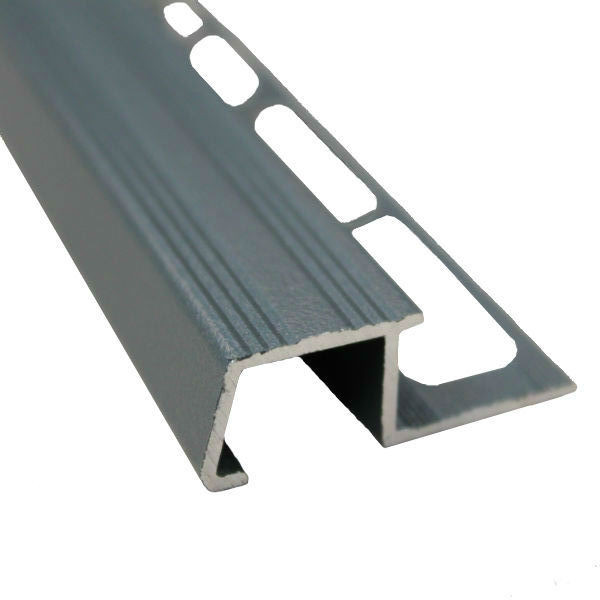 Nez de Marche en Aluminium Gris Sable pour Carrelage 13 mm x 3 m