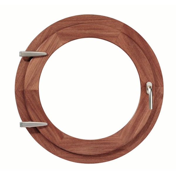 Oeil de boeuf ouvrant à la française en bois exotique, ovale 65x50 cm