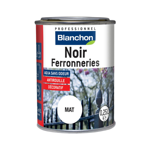 Peinture Anti-rouille Blanchon Noir Ferronneries Mat, 250 ml