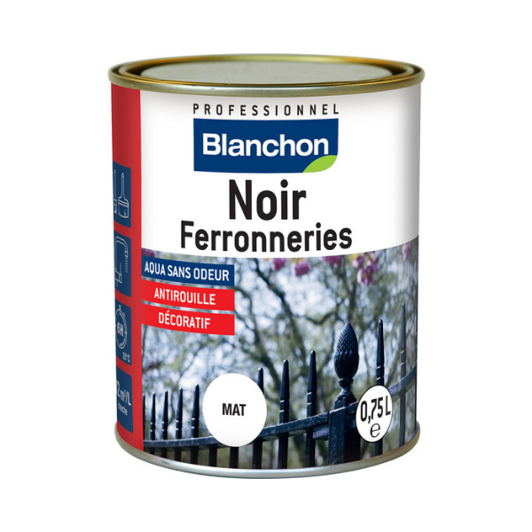Peinture Anti-rouille Blanchon Noir Ferronneries Mat, 750 ml