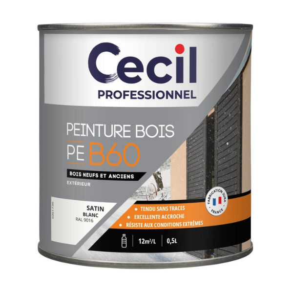 Peinture Bois Conditions Extrêmes Cecil PE B60 Blanc 0,5L