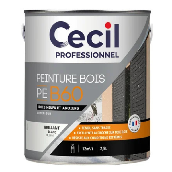 Peinture Bois Conditions Extrêmes Cecil PE B60 Blanc Brillant 2,5L