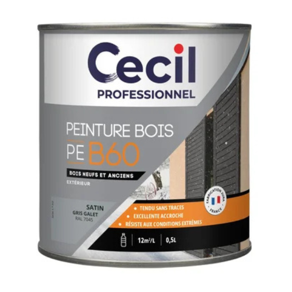 Peinture Bois Conditions Extrêmes Cecil PE B60 Gris Galet 0,5L