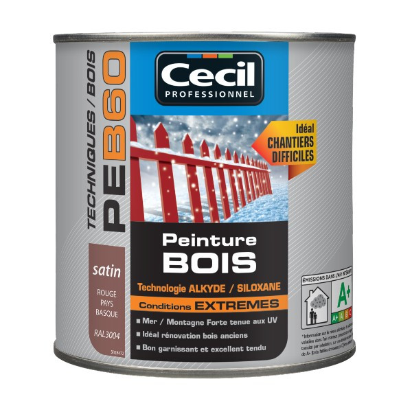 Peinture Bois Conditions Extrêmes Cecil PE B60 Rouge Basque 0,5L