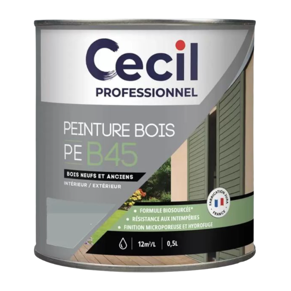 Peinture Bois Haute Performance Cecil PE B45 Gris Galet Satin 0,5L