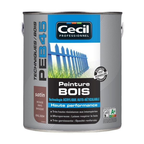 Peinture Bois Haute Performance Cecil PE B45 Rouge Basque Satin 2,5L