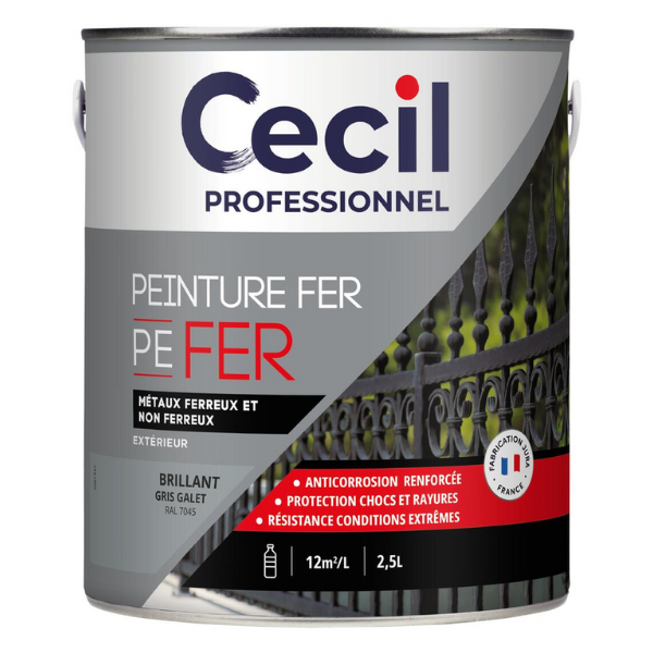 Peinture Fer Extérieur Haute Durabilité Cecil PE FER Gris Galet 2,5L