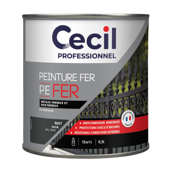 Peinture Fer Extérieur Haute Durabilité Cecil PE FER Noir Mat 0,5L