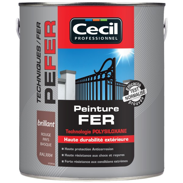 Peinture Fer Extérieur Haute Durabilité Cecil PE FER Rouge Basque 2,5L