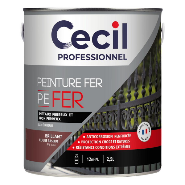 Peinture Fer Extérieur Haute Durabilité Cecil PE FER Rouge Basque 2,5L