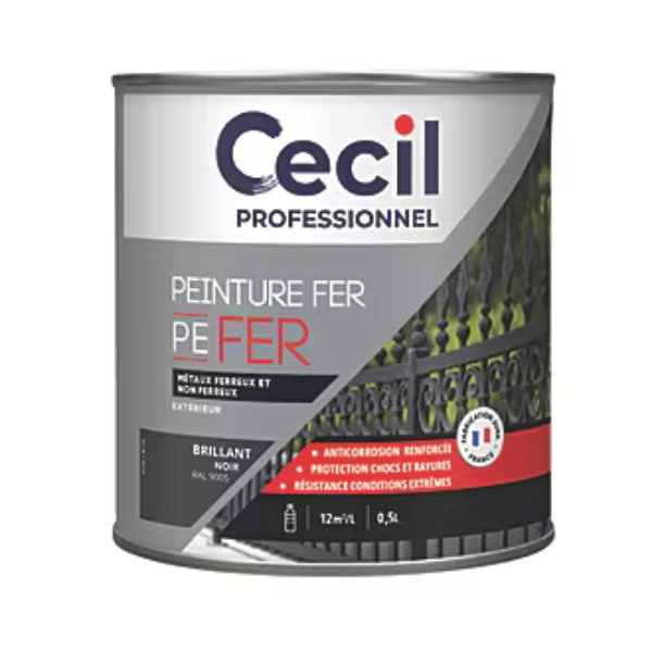 Peinture Fer Extérieur Haute Durabilité Cecil PEFER Noir Brillant 0,5L