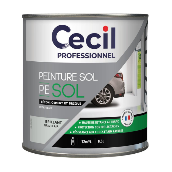 Peinture Sol Haute Resistance au Trafic Cecil PE SOL Gris Clair 0,5L