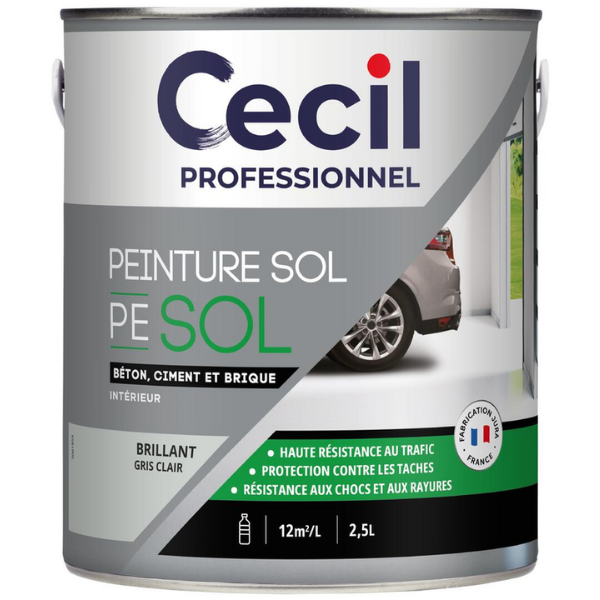 Peinture Sol Haute Resistance au Trafic Cecil PE SOL Gris Clair 2,5L