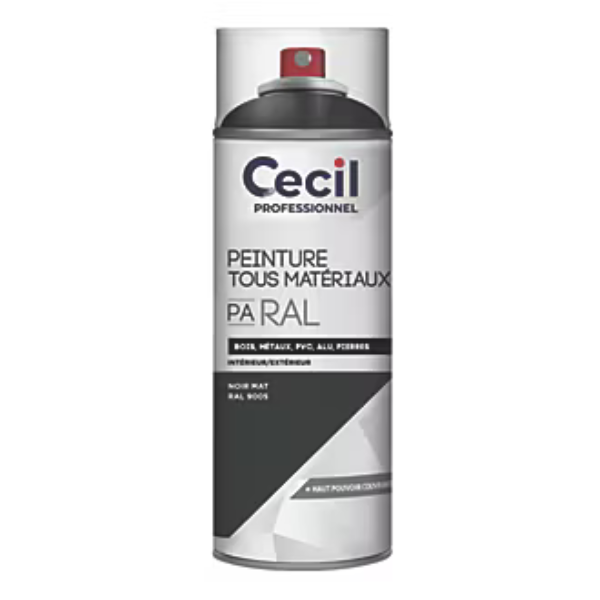 Peinture Tous Materiaux Cecil PA RAL Noir Mat 400ml