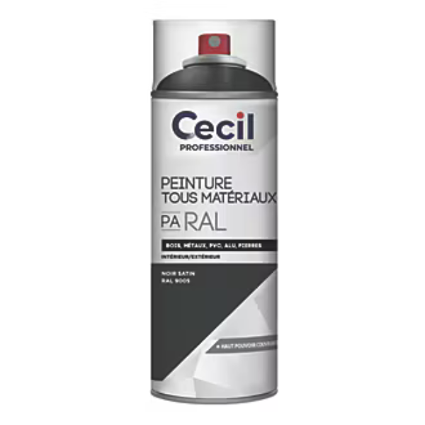 Peinture Tous Materiaux Cecil PA RAL Noir Satin 400ml