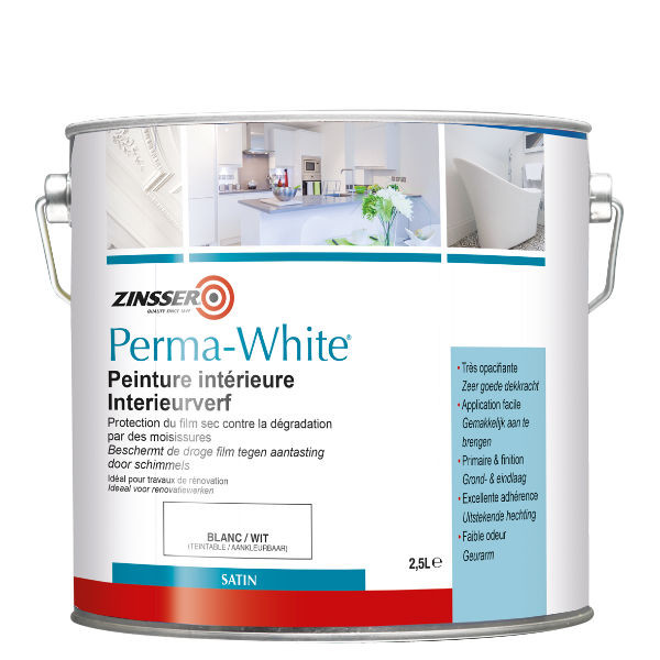 Peinture Locaux Humides Blanche Satin Perma-white Zinsser 1 litre