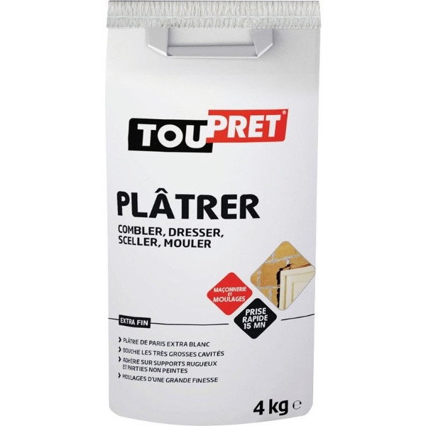 Enduit Poudre Toupret Plâtre Blanc Support Rugueux Carton 4 kg