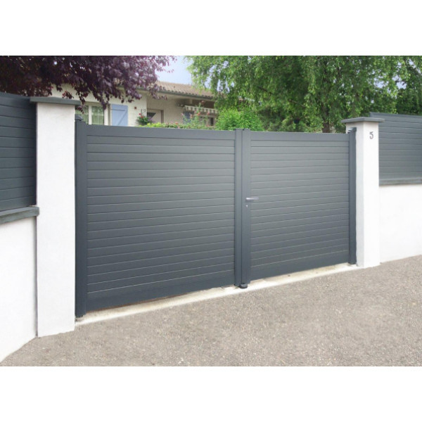 Portail Aluminium 2 battants Alulam L.3 m x H.1,8 m Gris RAL7016