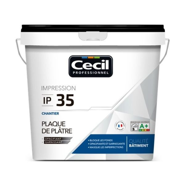 Primaire Plaque de Plâtre Chantier Cecil IP 35 Blanc 15L