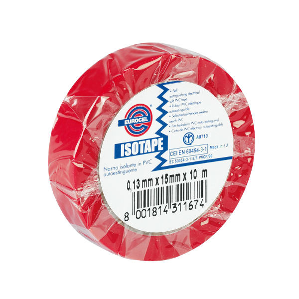 Ruban Adhésif PVC Isolant élec Rouge 15 mm x 10 m Eurocel ISOTAPE