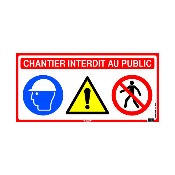 Panneau de Chantier Interdit au Public 4 en 1, 800 x 400 mm