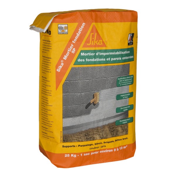 Enduit Hydrofuge Sika mortier de fondation SP1, 25kg