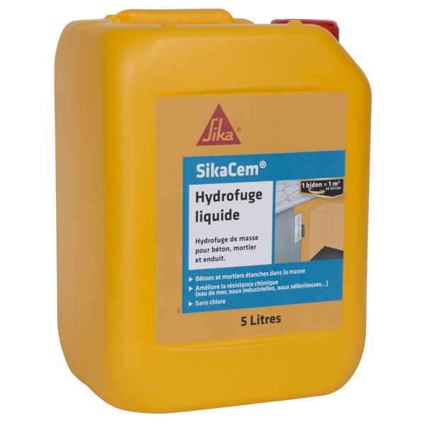 Hydrofuge Liquide pour Béton et Mortier Sikacem, 5 litres