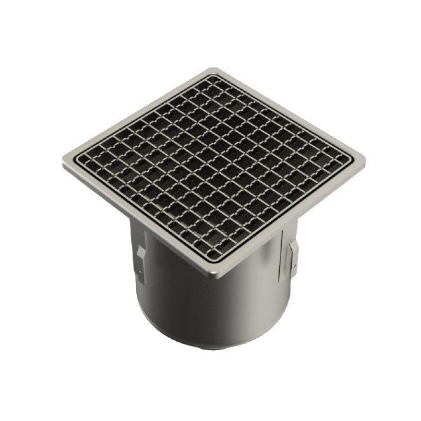 Siphon en inox 100x100mm sortie verticale 40mm