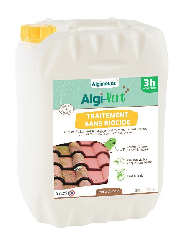 Traitement sans Biocide pour Toiture, Façade et Terrasse Algi-Vert 20L