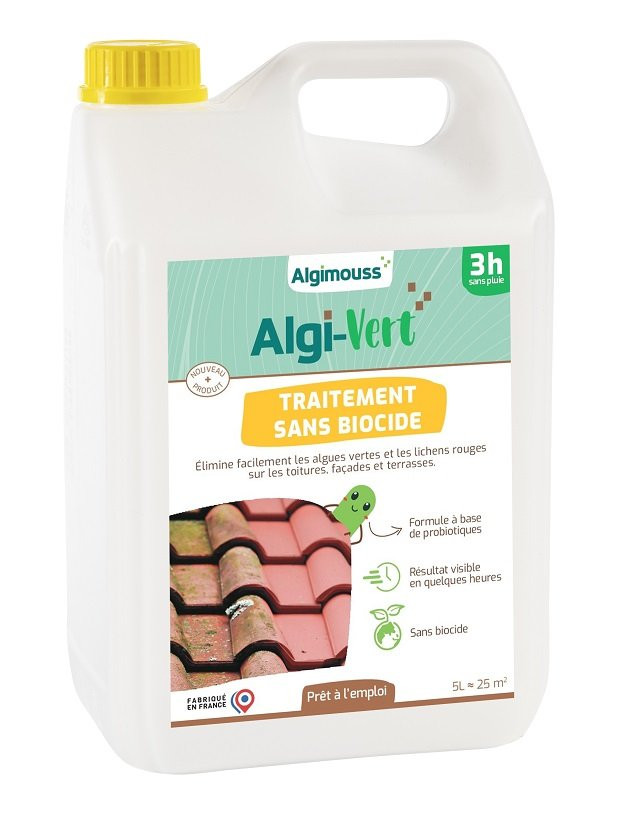 Traitement sans Biocide pour Toiture, Façade et Terrasse Algi-Vert 5L