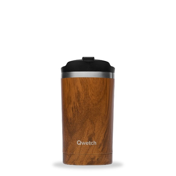 Travel Mug Isotherme Qwetch Wood Double Paroi 300 ml Marron