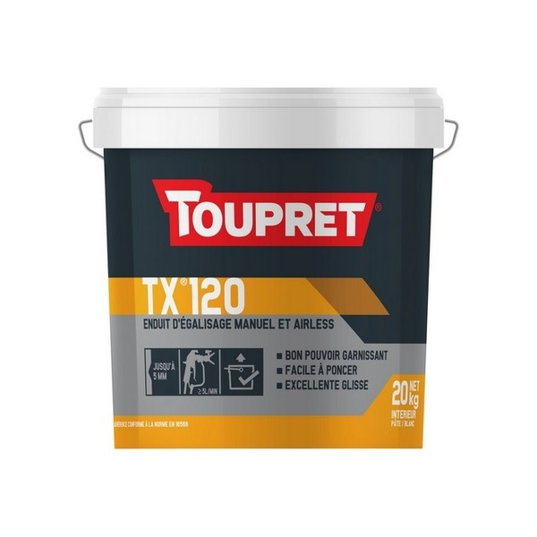 Enduit d'Égalisage en Pâte Toupret TX120 Blanc Seau 20 kg