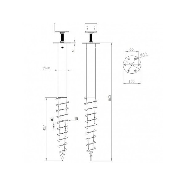 Maxerio Lot de 6 fondations à vis TILT 100 cm avec support de poteau de 8 cm (angle en U