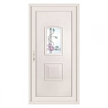 Porte d'entrée pvc CLARA 1 carreau floral poussant droit, 215 x 90 cm