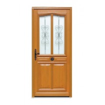 Porte d'entrée vitrée Bois exotique Flo, 215x140cm, poussant droit