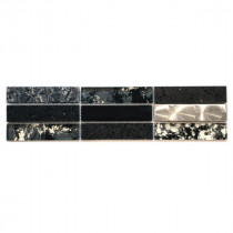 Frise Carrelage Vertical Noire Verre Alu 3613, Listel 7,5 x 30 x 0,8 cm