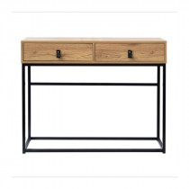 Console Industrielle 2 Tiroirs Casâme 100x80,5cm Bois Veiné Métal Noir