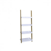 Etagère Echelle en Bambou 4 Etages Casâme 55x145 cm Blanc et Bois