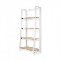 Etagère Industrielle Pliable 4 Niveaux 64x134,5cm Chêne et Métal Blanc